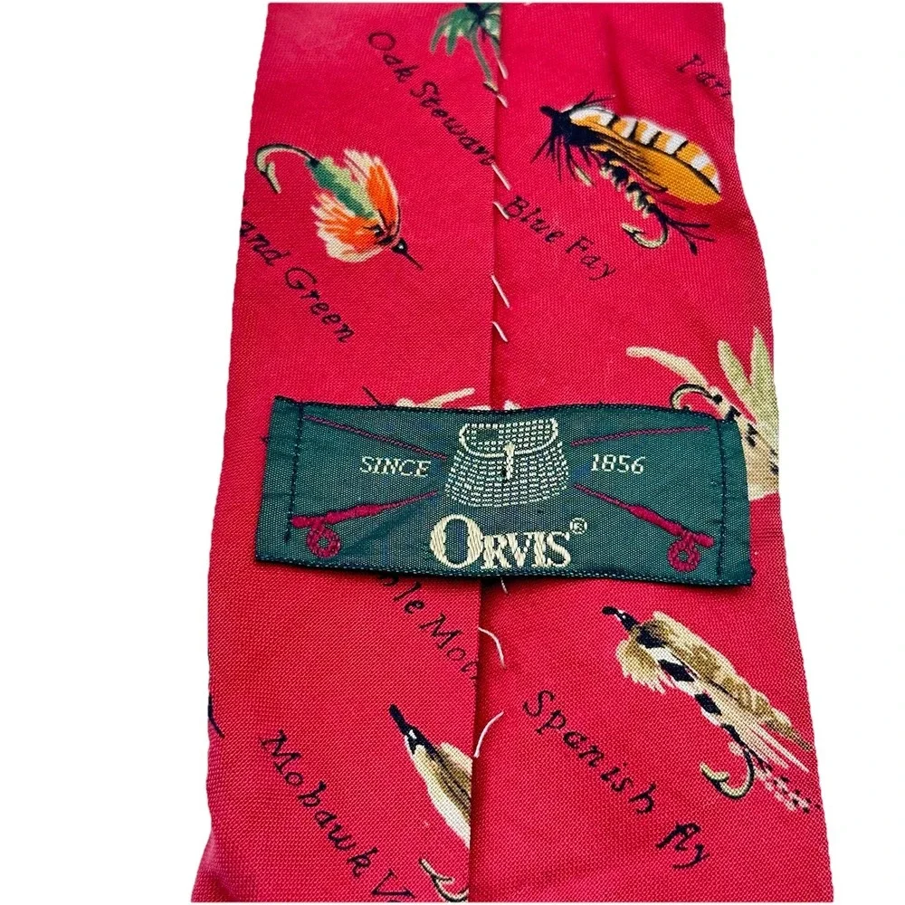 Orvis Men's Tie Red with Named Fishing Lures‎ Sports 100% Cotton